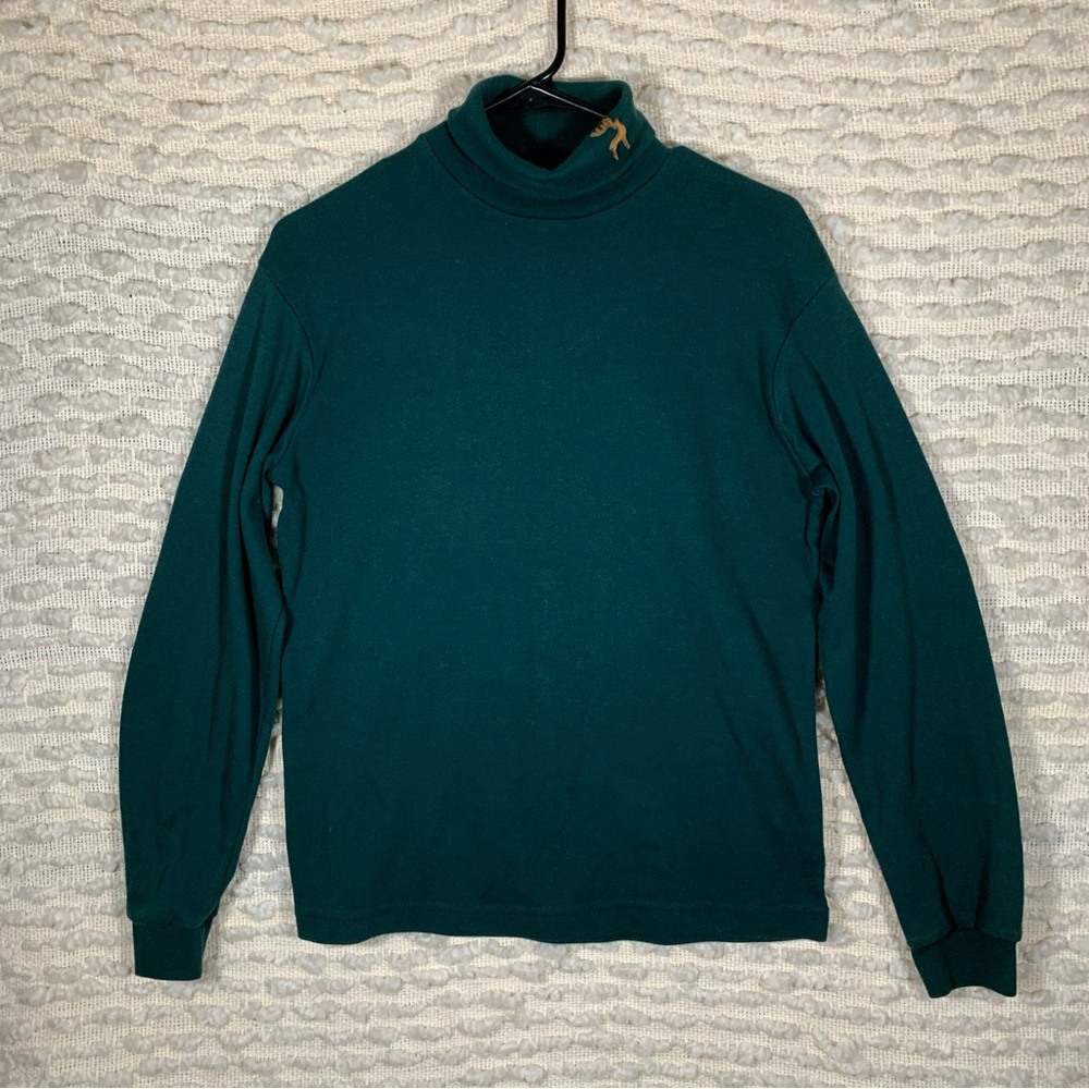 VTG BOBBIE BROOKS WOMENS MEDIUM TURTLE NECK LONG SLEEVE GREEN REINDEER HOLIDAY G